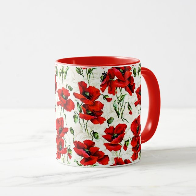 Caneca Desenho de Papoula Vermelha (Frente Esquerda)