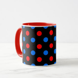Caneca Desenho de Pontos Polka Vermelhos Azuis Pretos