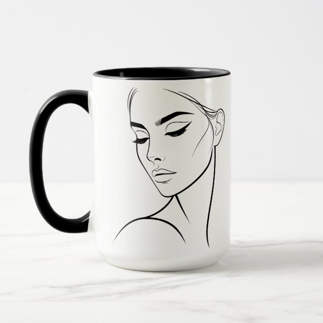 Caneca Desenho de rosto de mulher de uma linha n.o 3 (Esquerda)