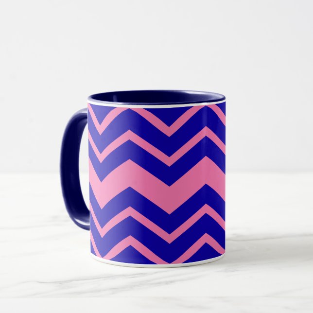 Caneca Desenho de Ziguezague Chevron Rosa Azul (Frente Esquerda)