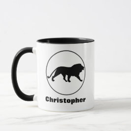 Caneca Desenho do Leão Preto no Quadro de Círculos Person