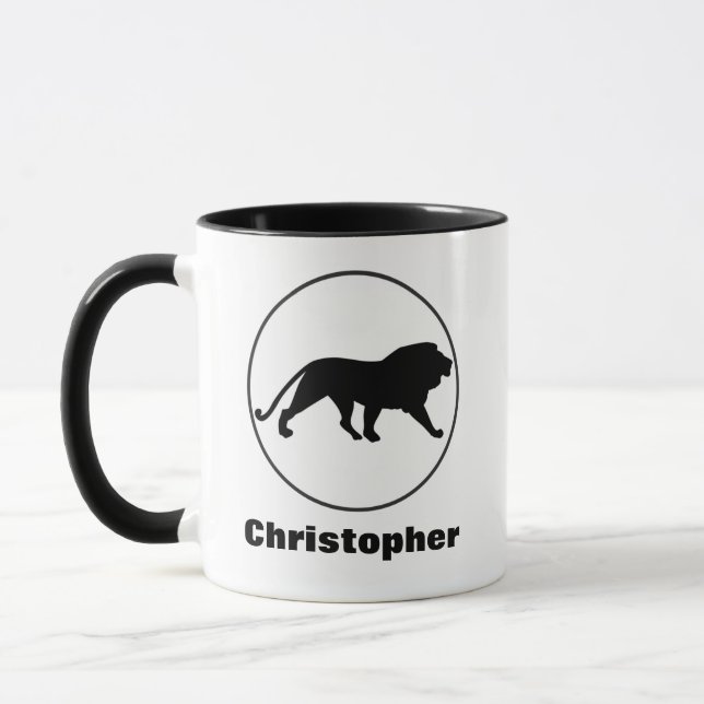 Caneca Desenho do Leão Preto no Quadro de Círculos Person (Esquerda)