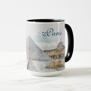 Caneca Desenho em aquarela do Louvre Paris, França