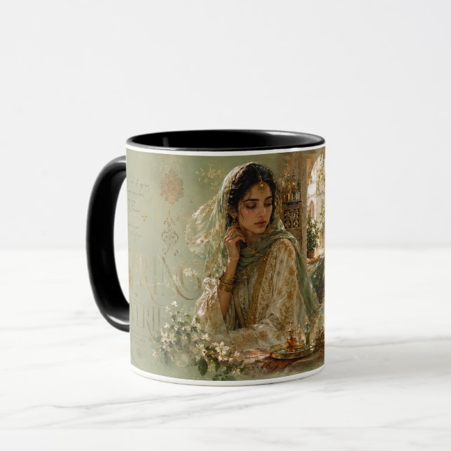 Caneca Desenho Estético de Jasmim do Pátio Árabe (Frente Esquerda)