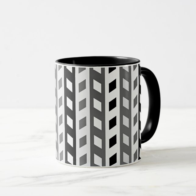 Caneca Desenho Geométrico, cinza, preto, branco, (Frente Esquerda)