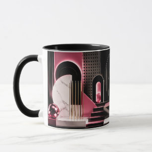 Caneca Desenho Geométrico de Mármore Preto e Rosa Luxuoso