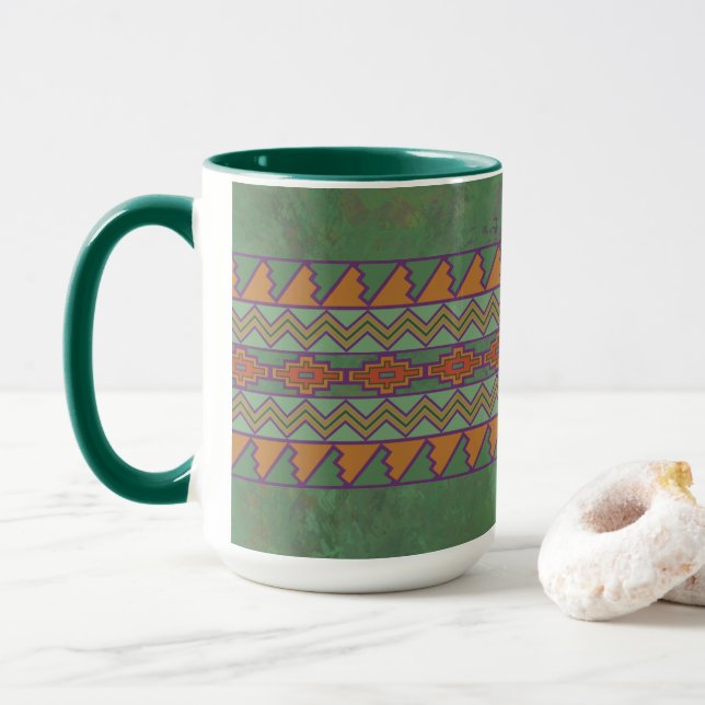Caneca Desenho Geométrico Verde de Artemísia do Sudoeste (Com Donut)