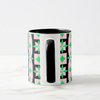 Caneca Desenho Geométrico Verde, Rosa e Preto