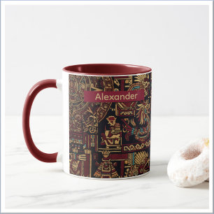 Caneca Desenho Inspirado nos Aztecas Vermelho Preto e Dou