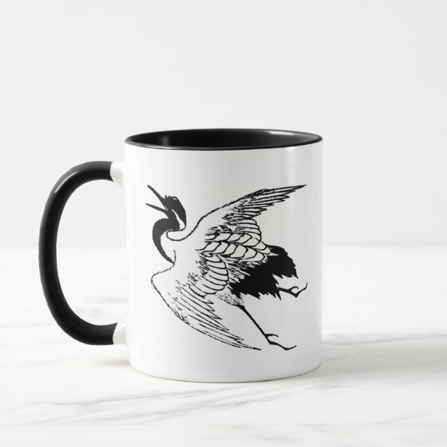 Caneca Desenho Japonês Antigo de um Grou (Esquerda)