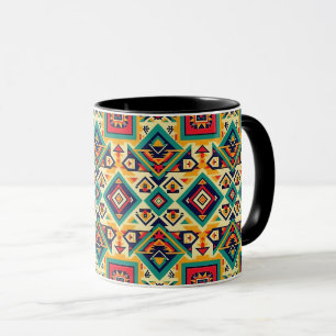 Caneca Desenho Nativo Americano - Preto Laranja Ferrugem 