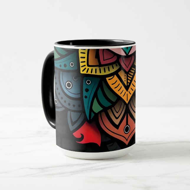 Caneca Desenho Vibrante de Mandala (Frente Esquerda)