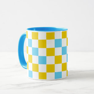 Caneca Desenho Xadrez Amarelo Branco Azul
