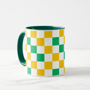 Caneca Desenho Xadrez Amarelo Branco Verde