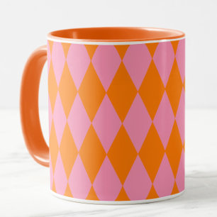 Caneca Desenho Xadrez Arlequim Laranja e Rosa