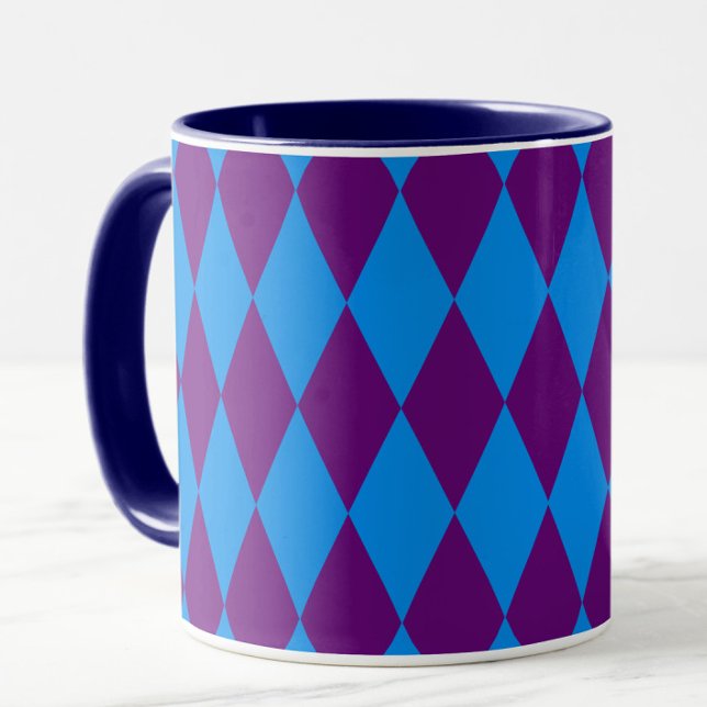 Caneca Desenho Xadrez Arlequim Roxo Azul (Criador carregado)
