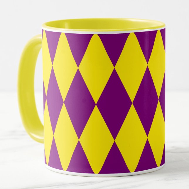 Caneca Desenho Xadrez Arlequim Roxo e Amarelo (Criador carregado)