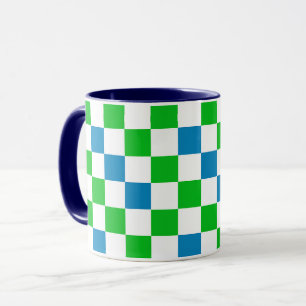 Caneca Desenho Xadrez Azul Branco Verde