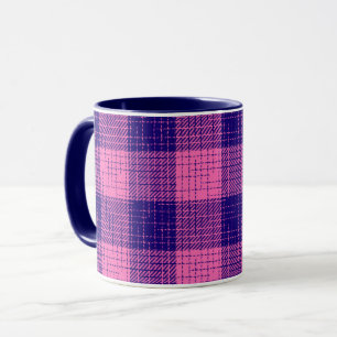 Caneca Desenho xadrez azul e rosa com trama cruzada