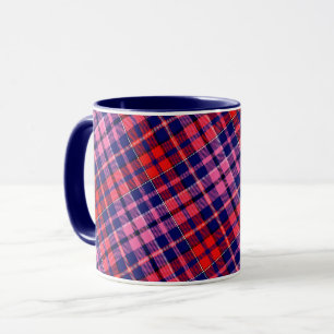 Caneca Desenho Xadrez Escocês Azul Marinho Vermelho Rosa