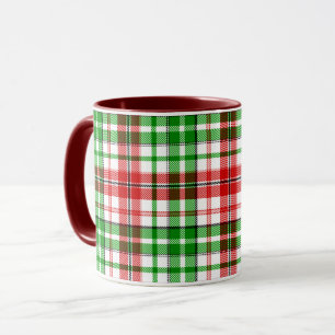 Caneca Desenho Xadrez Escocês de Listras Brancas Vermelha