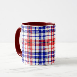 Caneca Desenho Xadrez Escocês de Listras Brancas Vermelha