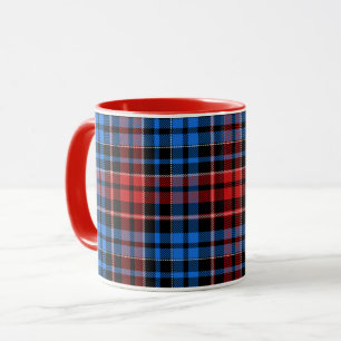 Caneca Desenho Xadrez Escocês de Plaid Vermelho Azul Sobr