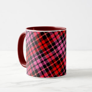 Caneca Desenho Xadrez Escocês Preto Vermelho Rosa