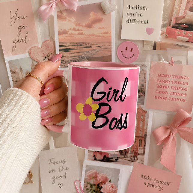 Caneca Desenho xadrez rosa girl boss (Criador carregado)