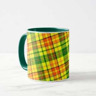 Caneca Desenho Xadrez Tartan Laranja Amarelo Verde