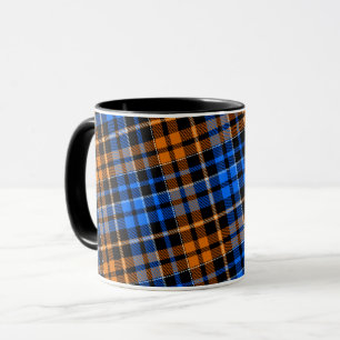 Caneca Desenho Xadrez Tartan Laranja Azul Preto