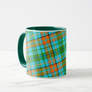 Caneca Desenho Xadrez Tartan Laranja Azul Verde 