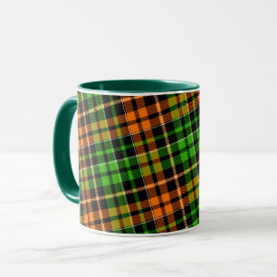 Caneca Desenho Xadrez Tartan Laranja Verde Preto