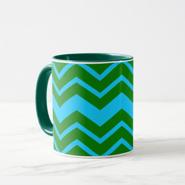 Caneca Desenho Ziguezague Chevron Azul Verde (Frente Esquerda)