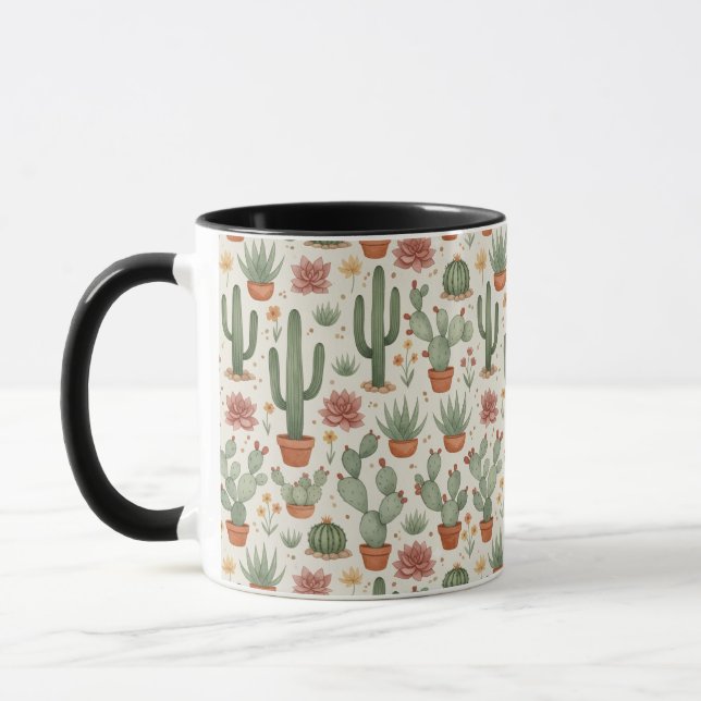 Caneca Desert Cacti Succulent Seamless Pattern (Esquerda)