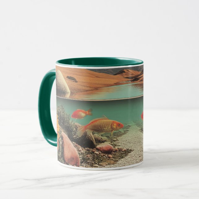 Caneca Deserto e Lago Surreal com Peixes Dourados (Frente Esquerda)