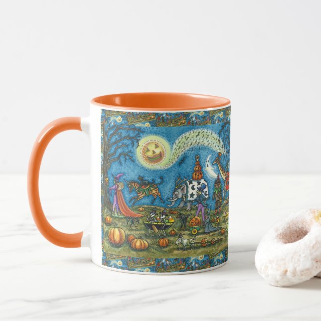 Caneca DESFILE DE HALLOWEEN Bruxa Girafa Urso Zebra Esque (Com Donut)