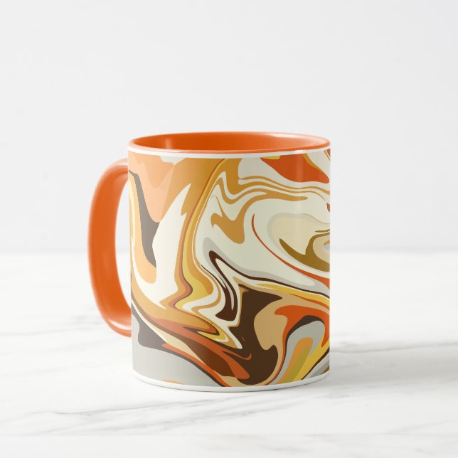 Caneca Design Abstrato de Laranja e Bege Girando (Frente Esquerda)