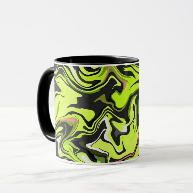 Caneca Design Abstrato de Redemoinho com Verde e Preto (Frente Esquerda)