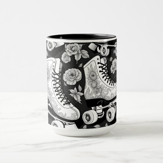 Caneca Design branco preto rosas quad (Centro)