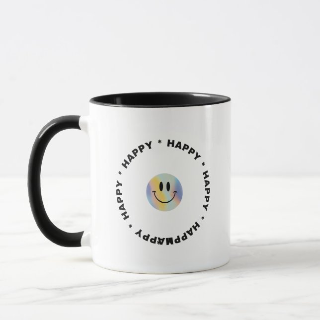 Caneca Design Branco Simples Com "Feliz" (Esquerda)