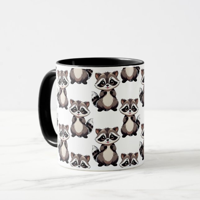 Caneca Design com padrão de guaxinim branco (Frente Esquerda)