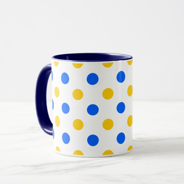 Caneca Design com Pontos Polka Amarelos e Azuis Brancos  (Frente Esquerda)