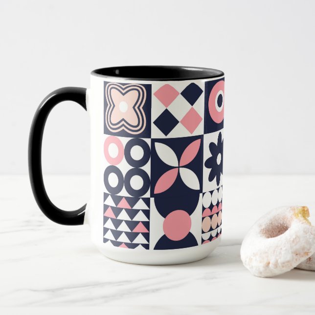 Caneca Design da Taça Geométrica de Bauhaus Floral (Com Donut)