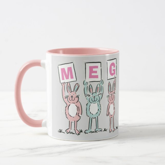Caneca design de 3 letras do nome DIVERTIDO Rabbits (Esquerda)