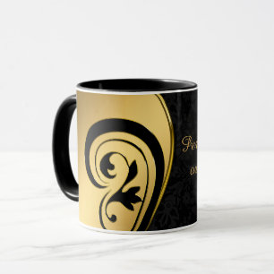 Caneca Design de Arte Elegante Preta e Dourada Personaliz
