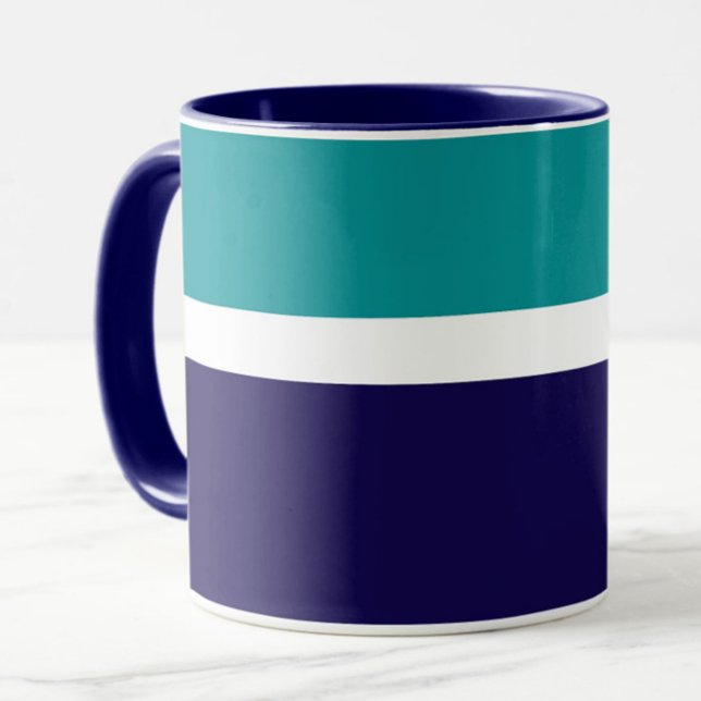 Caneca Design de Bloco de Cor Azul Branco Teal (Criador carregado)