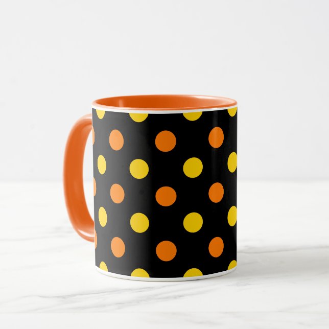 Caneca Design de bolinhas pretas e laranja amarelo  (Frente Esquerda)