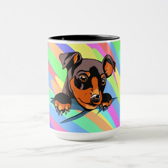 Caneca Design de cachorrinho preto fofo da raça Dachshund (Centro)