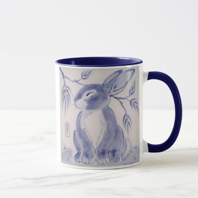 Caneca Design de coelho branco e azul doce (Direita)
